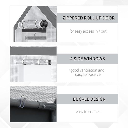 Outsunny 8' x 6' x 7.5' Walk-in Greenhouse, Outdoor Gardening Canopy with 6 Roll-up Windows, 2 Zippered Doors & Weather Cover, White