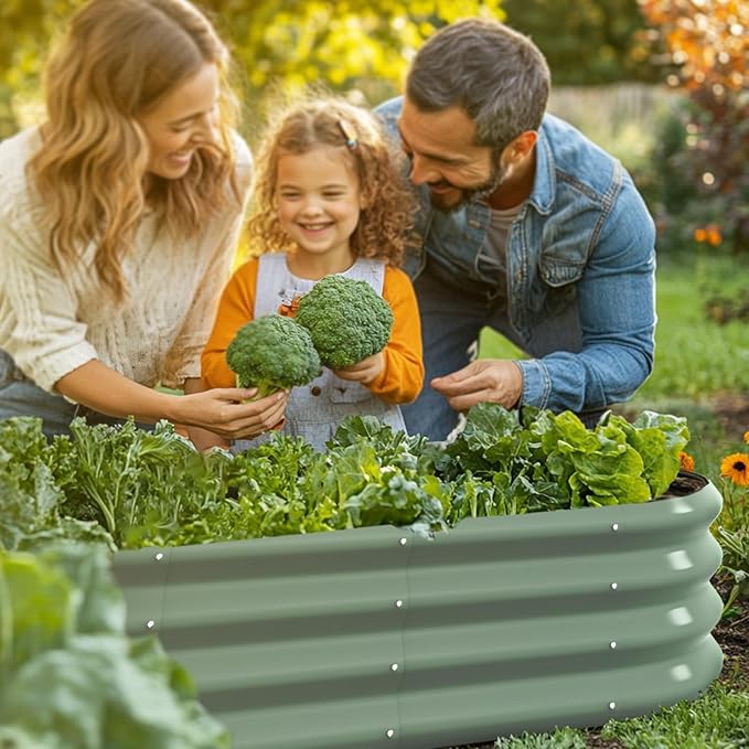 8x2x1ft Oval Galvanized Raised Garden Bed Outdoor 9-in-1 Large Metal Modular Planter Box Raised Beds for Gardening,Vegetables,Fruits,Flowers & Herbs (Green)
