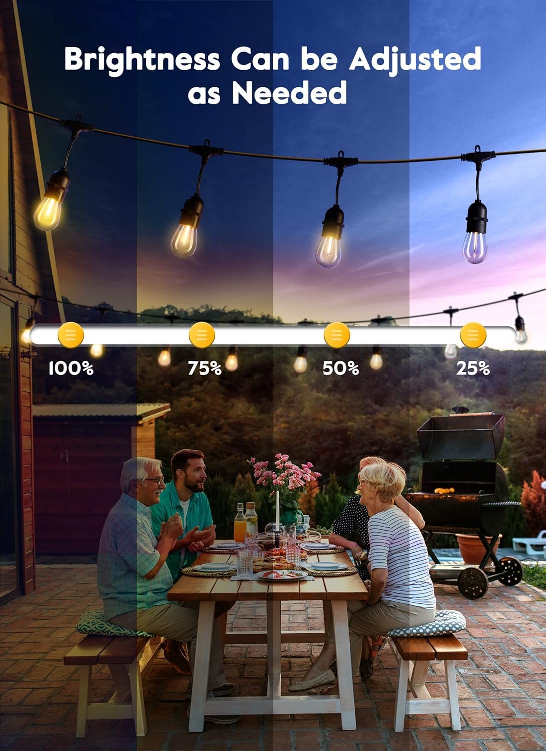 Outdoor String Lights, 52FT 15 Bulbs Shatterproof Patio Lights with Remote