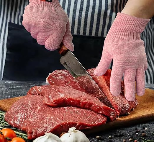 Cut Resistant Gloves, 2 Pairs of Food Grade Cut Resistant Gloves, Cutting Gloves for Kitchen, Oyster Shucking, Fish Fillet Processing, Carving Wood and Gardening(Medium-Pink)