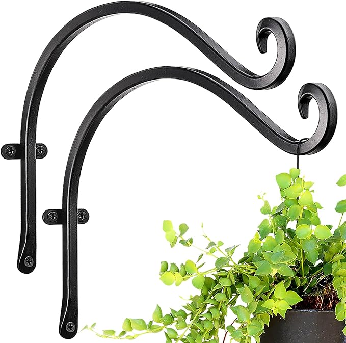 AJART Hanging Plant Hanger Outdoor - 12-inch Black Bird Feeder Wall Hooks - Plant Hooks for Hanging Flower Baskets on Garden, Balcony, Fence - Best Choice for Home Garden Enthusiasts