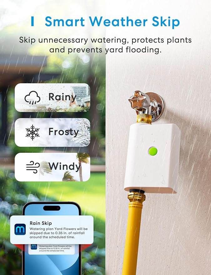 meross WiFi Water Timer for Garden Hose, Smart Hose Timer with Brass Inlet & Outet, WiFi Sprinkler Valve Work with Apple Homekit, Alexa & Google Assistant, Smart Rain Skip for Lawn, Garden & Yard
