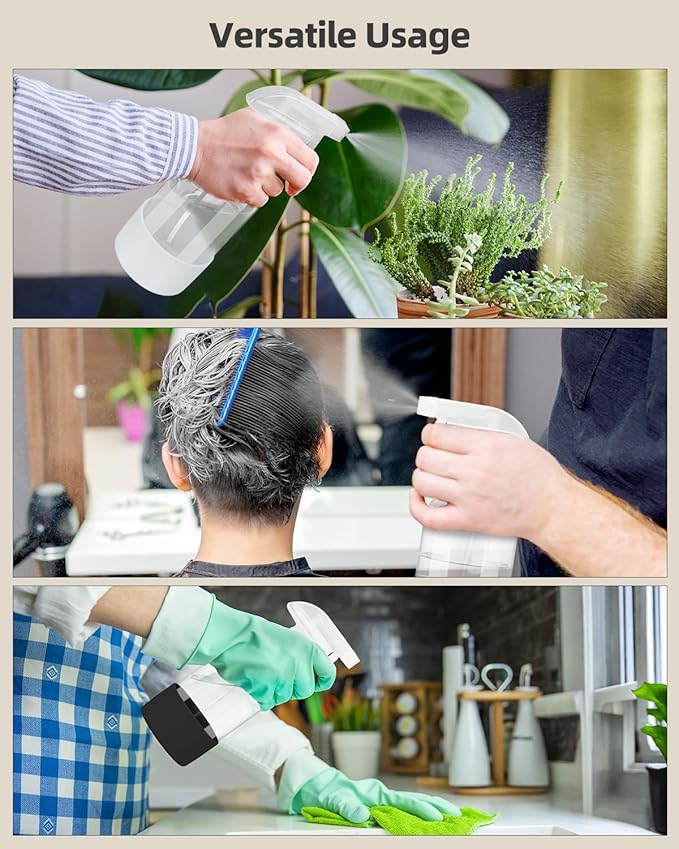 2 Pack Glass Spray Bottles 8 oz, Empty Refillable Containers with Silicone Sleeve Protection, Glass Spray Bottles for Cleaning Solutions, Hair and Plants with Adjustable Nozzles Black&White