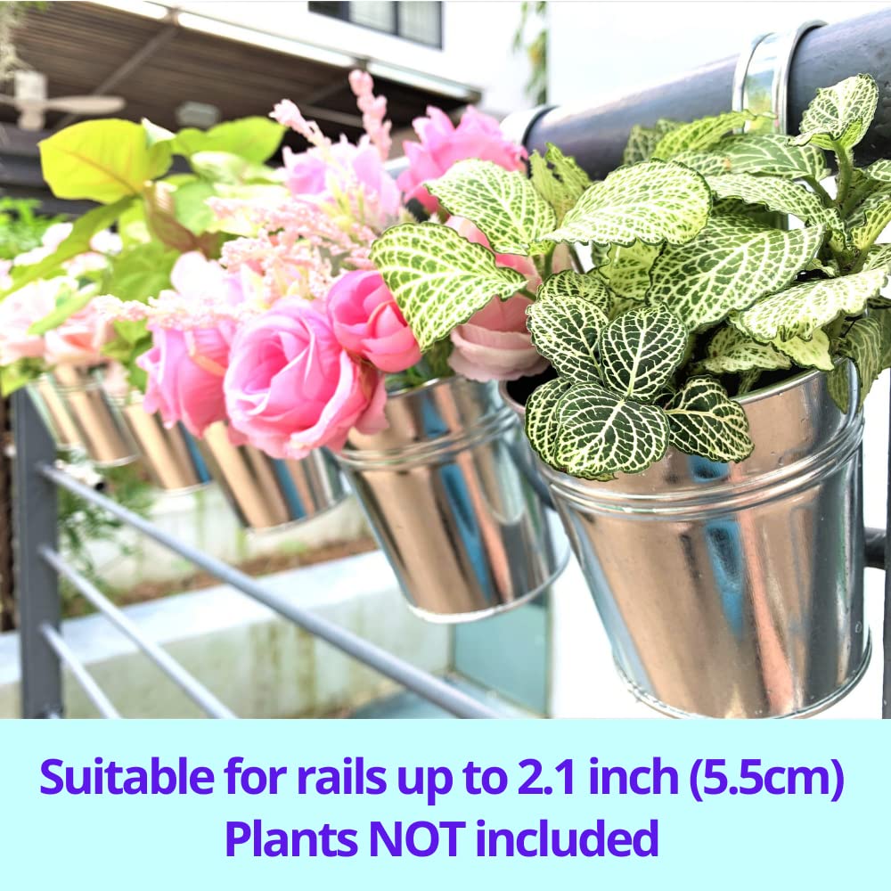 LaLaGreen Rail Planter (4 in, 10 Pack) Silver Metal Railing Flower Pots