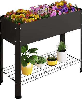 Raised Garden Bed with Detachable Legs Elevated Metal Planter Box for Growing Fresh Herbs Vegetables Flowers Succulents&Other Plants for Outdoor Backyard Patio Deck Balcony Black L