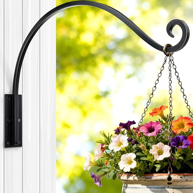 Qiang Ni Heavy-Duty Plant Hanger Outdoor: Hanging Plant Hook for Outside Basket - 22-Inch Wall Mount Plant Bracket for Bird Feeder…