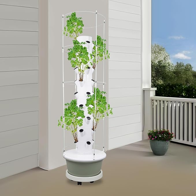 Hydroponic Growing System Kit, 36 Plant Sites Hydroponic Tower with Climbing Trellis, Water Pump, and Timer, Indoor & Outdoor Vertical Hydroponic Growing Garden for Leafy Greens & Herbs