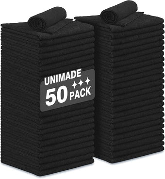 Microfiber Cleaning Cloth, 50 Pack Microfiber Towels for Cars Reusable Shop Rags Bulk Lint Free Cleaning Towels for Car Kitchen Automotive Bar Mechanic Restaurant Garage, 11.5"x 11.5", Black