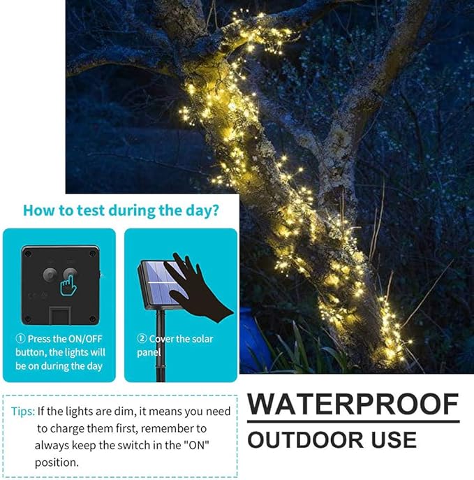 Solar Fairy String Lights Outside, Multi Strand 180 LEDs Watering Can Light for Outdoor, Waterproof Solar Powered Waterfall Lights, Firefly Bunch Lights for Garden Decor, Warm White