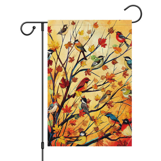 Louise Maelys Welcome Fall Garden Flag 12x18 Double Sided, Small Burlap Autumn Maple Tree Birds Thanksgiving Outside Outdoor House Yard Decor
