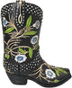 Ebros Gift Rustic Western Country Silver Studs with Midnight Floral Vine Blossoms Black Faux Tooled Leather Cowgirl Cowboy Boot Decorative Flower Bouquet Vase Or Planter Figurine 7" High