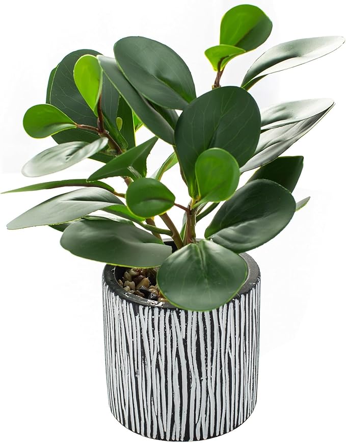 AlphaAcc Fake Plants Real Looking Greenery Artificial Plants Indoor Potted Plant with Rustic Black Clay Planter for Farmhouse Bathroom Bedroom Kitchen Office Table Decor 8"