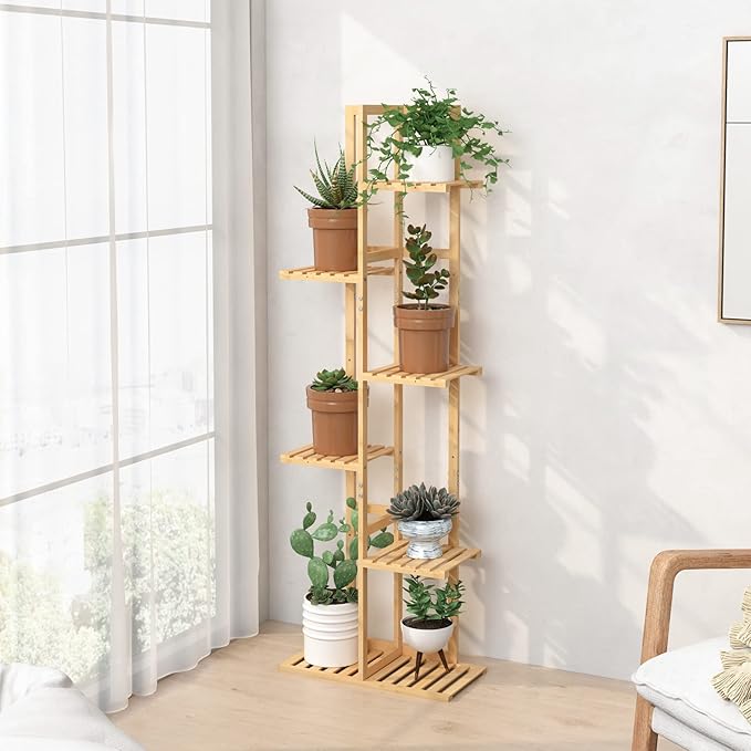 Laiensia Bamboo Plant Stand Rack 6 Tier,Multiple Stand Holder Shelf Rack, Indoor&Outdoor Planter Display Shelves for Patio Garden, Living Room, Corner Balcony and Bedroom,Wood Color