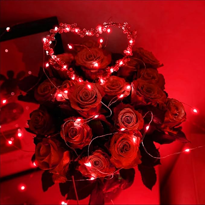 LAMPHOME 20 Pack red Valentine Day Fairy Lights, Battery Operated String Lights, 20 LED on 6.6FT Copper Wire Firefly Fairy for Galentine's Day Decoration Wedding Party Mason Jar Christmas Bedroom