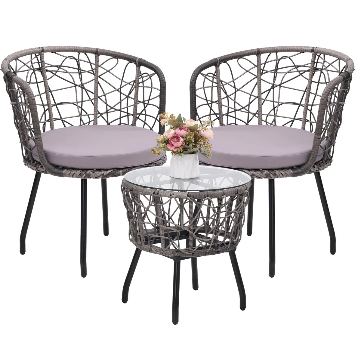 Kromax 3-Piece Patio Modern Bistro Set, Grey/Grey
