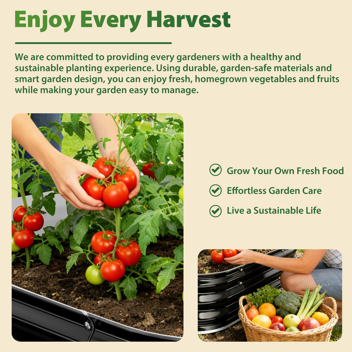 Square Raised Garden Bed 4x4 ft for Vegetables, Herbs & Flowers, 12" Deep