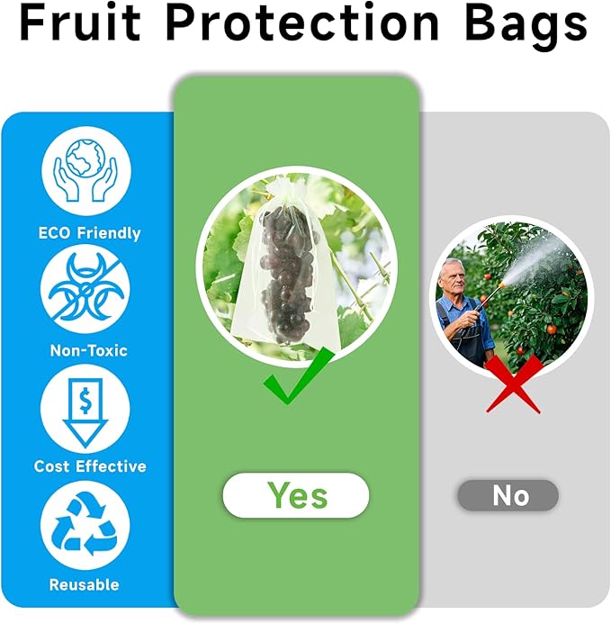 50PCS Fruit Protection Bags with Drawstring, 8x12 Inch Green Organza Produce Bags for Fruit Trees, Mesh Netting for Garden Protection