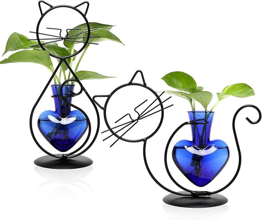 Plant Terrarium Plants Propagation Station Cat Lover Gifts for Women Home Office Decor Cat Desk Accessories