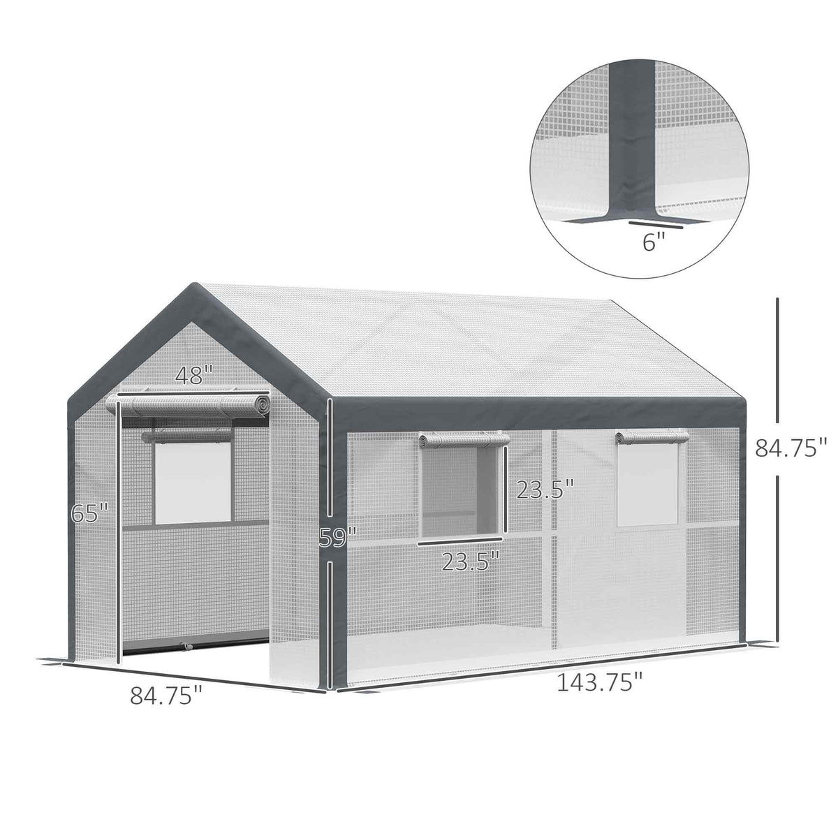 Outsunny 12' x 7' x 7' Greenhouse Walk-in Tunnel PE Cover Steel Frame White