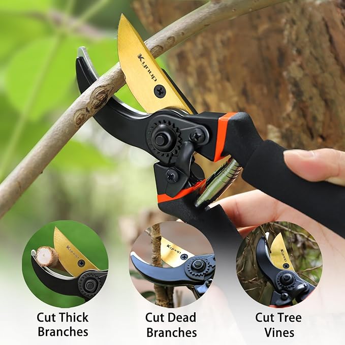 Kynup 3Pack Pruning Shears, Garden Shears, Pruning Shears for Gardening, Gardening Shears Scissors Clippers, Garden Tools Set with Gloves, Stainless Steel, Soft Grip Handle