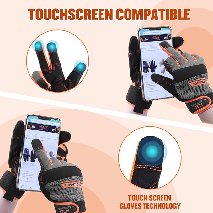 HANDLANDY Work Gloves for Men & Women, Utility Mechanic Working Gloves Touch Screen, Flexible Yard Work Gloves