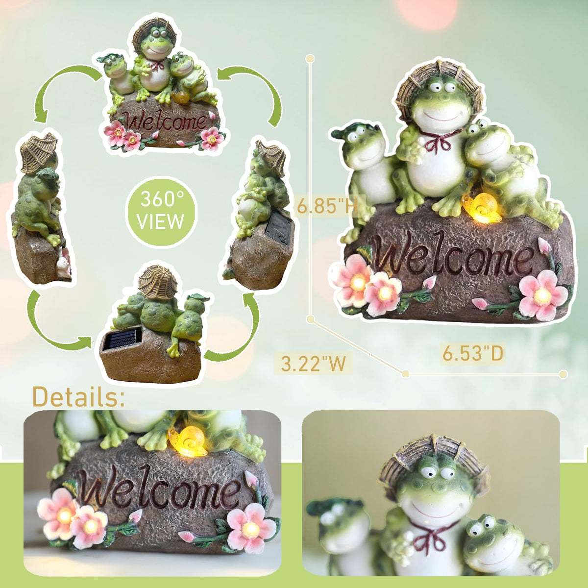 Frog Garden Statue Outdoor Decor, Mother Baby Frog Resin Sculpture.