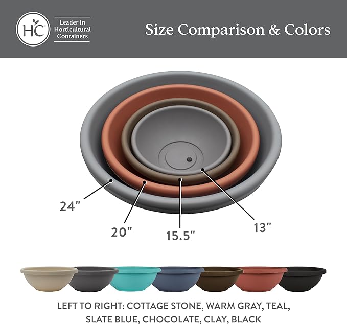 The HC Companies Shallow Planter with Drainage - Contemporary Garden Bowl Planter for Flowers, Herbs & More - Round Succulent Planter Pot for Indoors and Outdoors (15.5" Clay, Pack of 1)