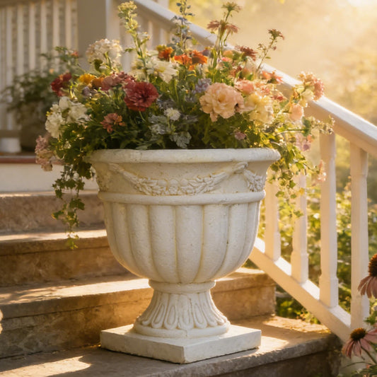 Vintage Grapevine Carved White Urn Planter Resin Flower Urn for Outdoor