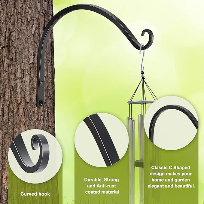 FEED GARDEN 2 Pack 14 Inch Hanging Plant Bracket Wall Hooks Decorative Plant Hangers for Outdoor Hanging Bird Feeders, Wind Chimes, Plant Baskets, Black