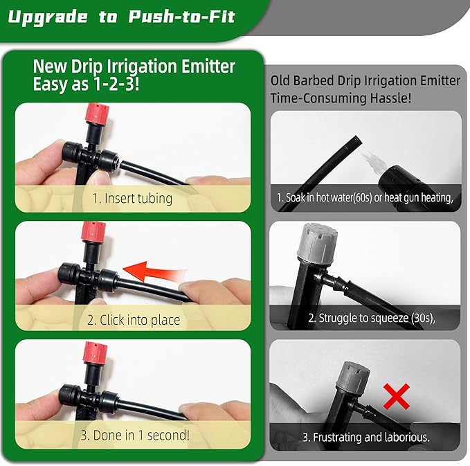 20PCS Push-to-Fit Drip Irrigation Emitters for 1/4 inch Irrigation Tubing, Two-Way Connection Adjustable Drip Emitter Sprayer with Stake, Irrigation Dripper Sprinklers for Drip Irrigation System