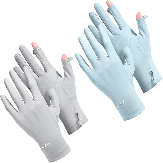 Loopeer 2 Packs Women Sun Protection Driving UV Gloves Full Finger Touchscreen Non Slip Breathable Summer Outdoor Gloves