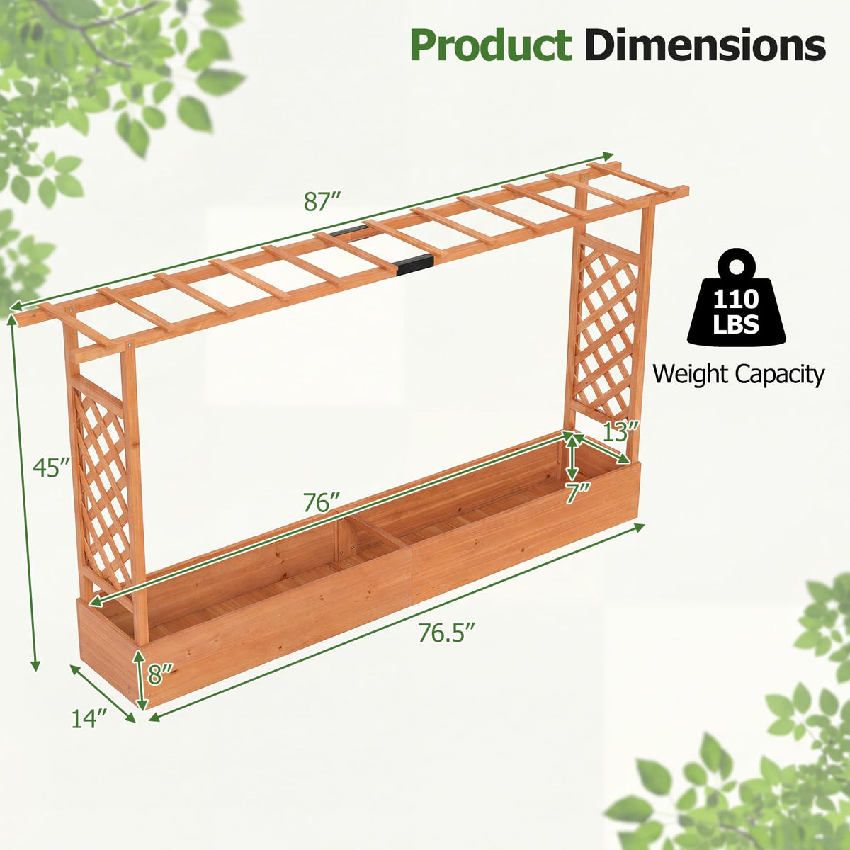 HAPPYGRILL 45" Raised Garden Bed with Trellis & /Hanging Roof