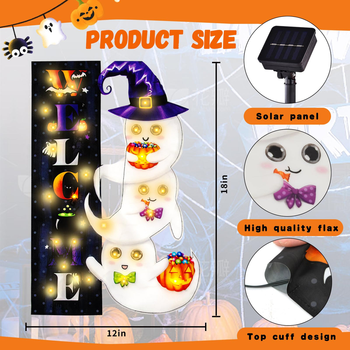 FLAGMESAGE Halloween Lighted Garden Flag, Ghost Yard Decor, 12x18 In