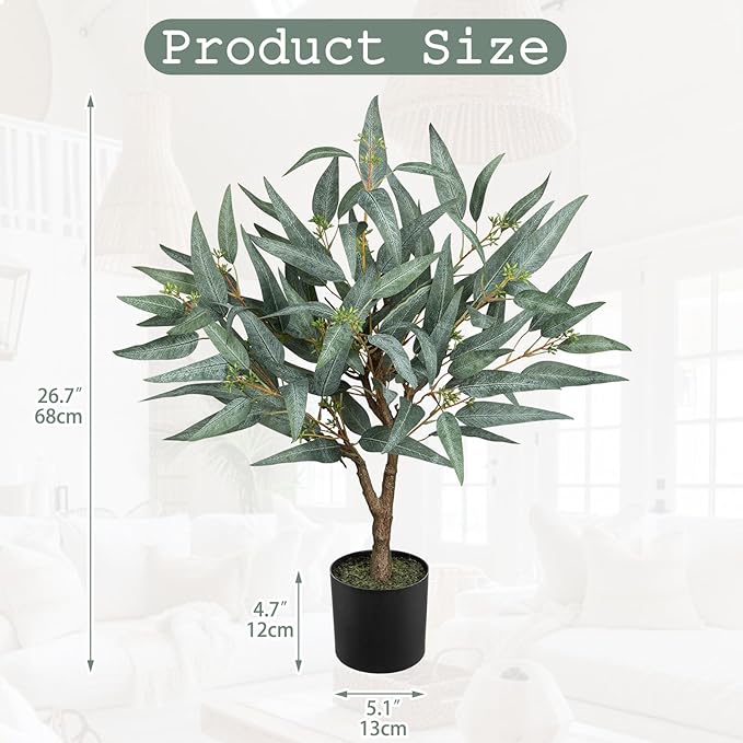 Briful Artificial Eucalyptus Tree Realistic Potted Dutch Faux Eucalyptus Tree in Black Pot 2ft Porch Floor Fake Tree for Home Decor Indoor Outdoor Farmhouse Wedding