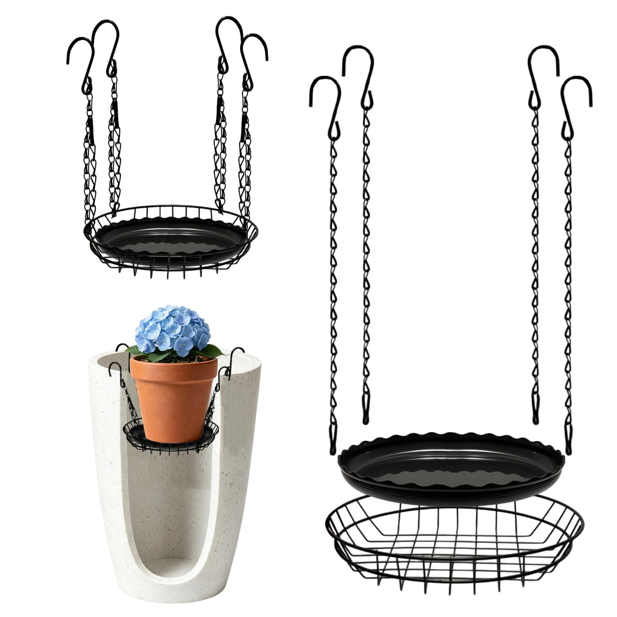HeQiD 2 Set Adjustable Planter Inserts for Large Pots, Plant Risers for Inside Pots, Adjustable Plant Stand Indoor Outdoor, Stainless Steel Planter Insert with 8 Chains for Large Pots Tall Planters