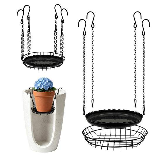 HeQiD 2 Set Adjustable Planter Inserts for Large Pots, Plant Risers for Inside Pots, Adjustable Plant Stand Indoor Outdoor, Stainless Steel Planter Insert with 8 Chains for Large Pots Tall Planters