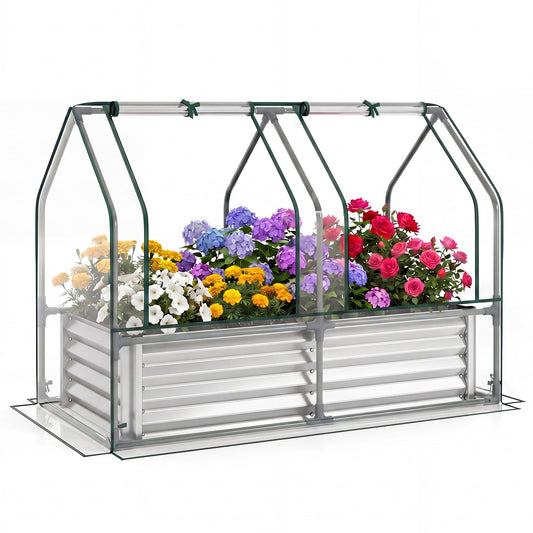 HAPPYGRILL 4 x 2 x 3 FT Galvanized Raised Garden Bed with Cover