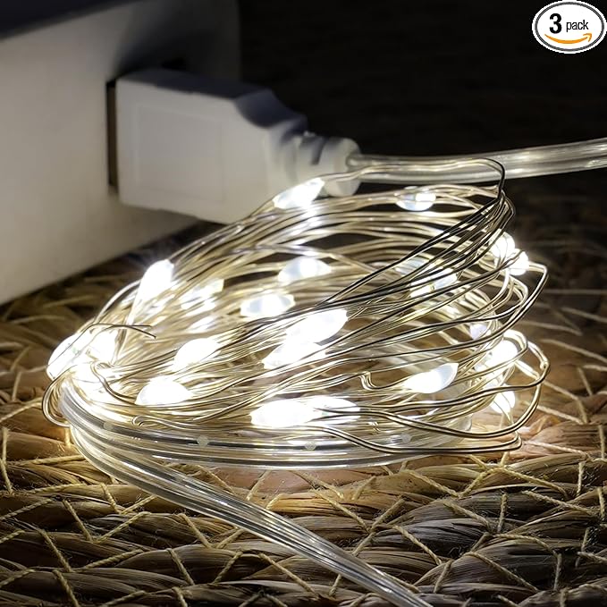 3 Pack USB Fairy Lights 3meters 30 lamp Beads Led Copper USB Powered for Christmas ，Halloween，Parties，Wedding， Christmas Tree Decoration… White
