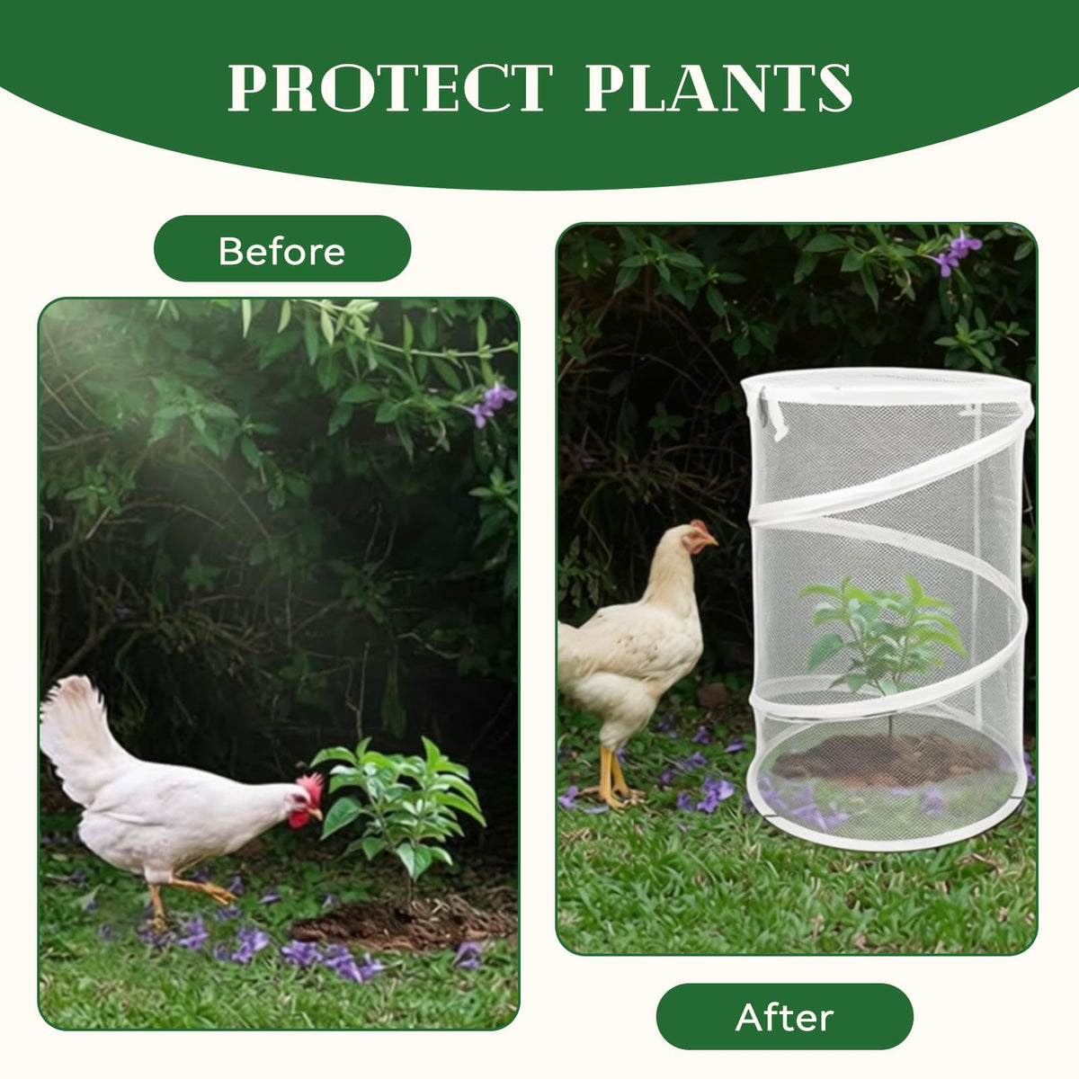 2-Pack Pop Up Plant Covers, Heavy Duty 18"x24" Mesh Plant Cover & Garden Cloche with Ground Stakes, Windproof Plant Protector Tent for Tomato & Strawberry (Protection from Birds & Animals)