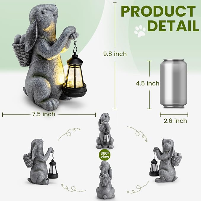 YDKOJGW Solar Garden Outdoor Statues Rabbit with Solar Lantern,Outdoor Bunny Figurines Decorations,Lawn Decor Bunny Statue for Patio, Balcony, Yard Ornament,Unique Housewarming and Easter Gifts
