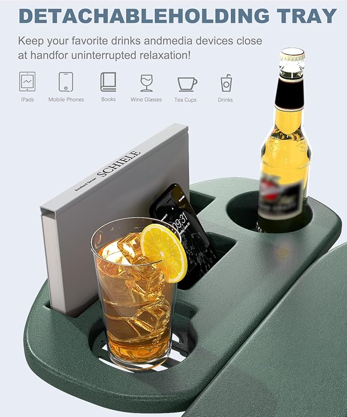 Adjustable Adirondack Chair with Retractable Ottoman Set of 4, HDPE Folding Adirondack Chair with Cup Holder, All Weather Fire Pit Chair for Outdoor, Dark Green