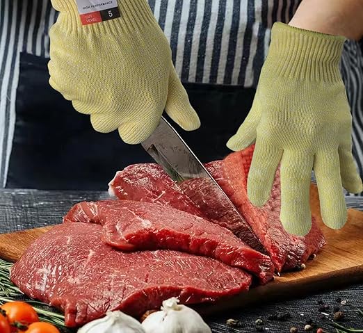 Cutting Gloves, 2 Pairs of Cut Resistant Gloves Food Grade, Cut Resistant Gloves for Kitchen, Oyster Shucking, Fish Fillet Processing, Carving Wood and Gardening(Small-Yellow)