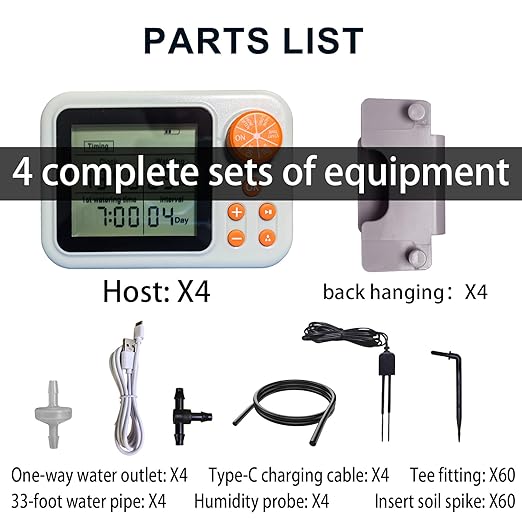 Indoor Plant Automatic drip Irrigation kit Suitable for Automatic Watering System of 15 Potted Plants, programmable Water Timer, Intelligent Humidity Detection (4 Sets)