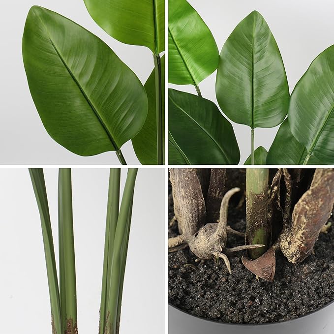 Hollyone Large Bird of Paradise Artificial Plant in Pot 5FT Tall Fake Bird of Paradise Plant Faux Tropical Palm Tree Faux Plantain Banana Leaf for Indoor Outdoor Home Office Garden Decor, 13 Leaves