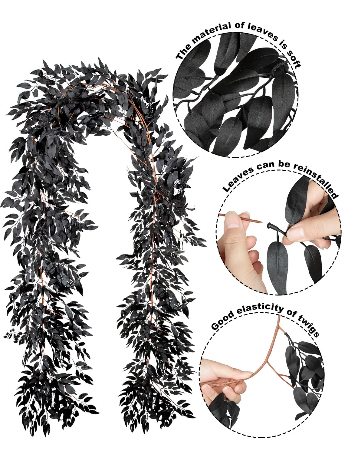 KQYSLXG 4Pcs Halloween Artificial Hanging Willow Vine Twigs, 5.8 FT