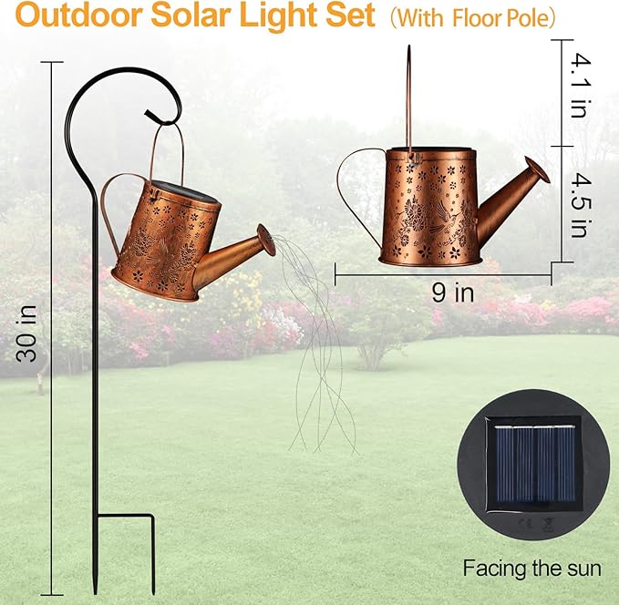 Solar Watering Can Light, Solar Powered Hanging Lantern Landscape Lights, Decorative Garden for Yard Waterproof Garden Decor, Gifts for Mom, Grandma（02-Hummingbird）