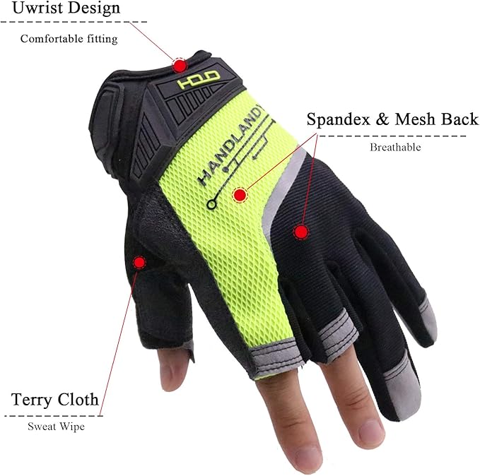 HANDLANDY Framer Work Gloves Open-Finger Carpenters Gloves, Fingerless Gaming Gloves for Tactical Shooting, Airsoft, Hunting, Police Work and Hiking L