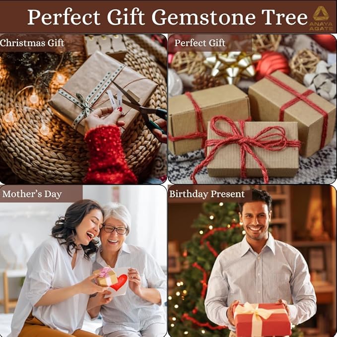 Crystal Tree Set of 12 Unique Birthday Gifts for Women, Sister, Mom, Home Office Decor, Shelf Desk Decoration for Positive Energy, Bring Good Luck, Money, Reiki Healing, Chakra Tree of Life Gift Sets