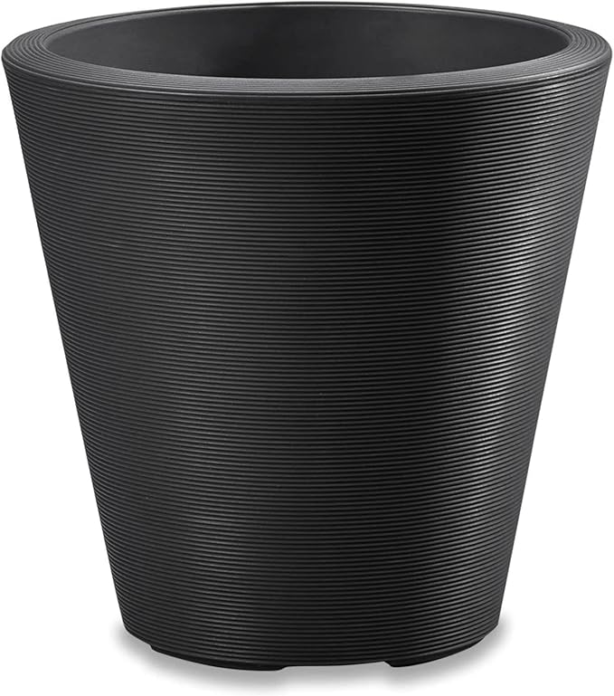 Crescent Garden Madison Planter– Weather-Resistant, Double Walled Indoor/Outdoor Plant Pot with Drain Hole – Large Plastic Plant Pot, 26" W (Caviar Black)