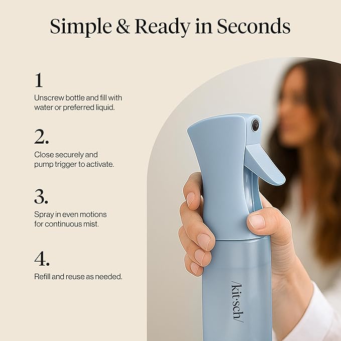 Kitsch Spray Bottle for Hair - Continuous Water Mister with Ultra Fine Mist for Hairstyling, Barbers, Salons, Cleaning, Plants, Versatile Spray Bottles - Made from Recycled Plastic - Haze Blue, 5 oz